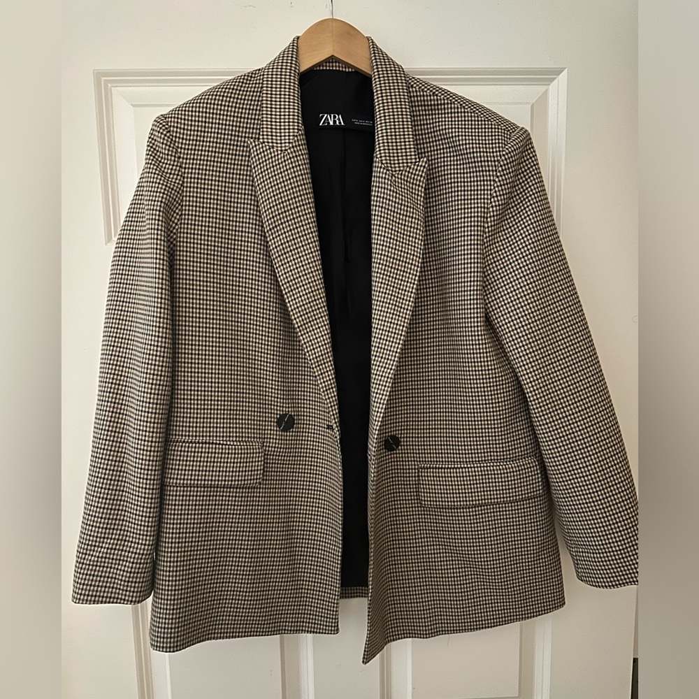 Zara Houndstooth Blazer in Black and Cream